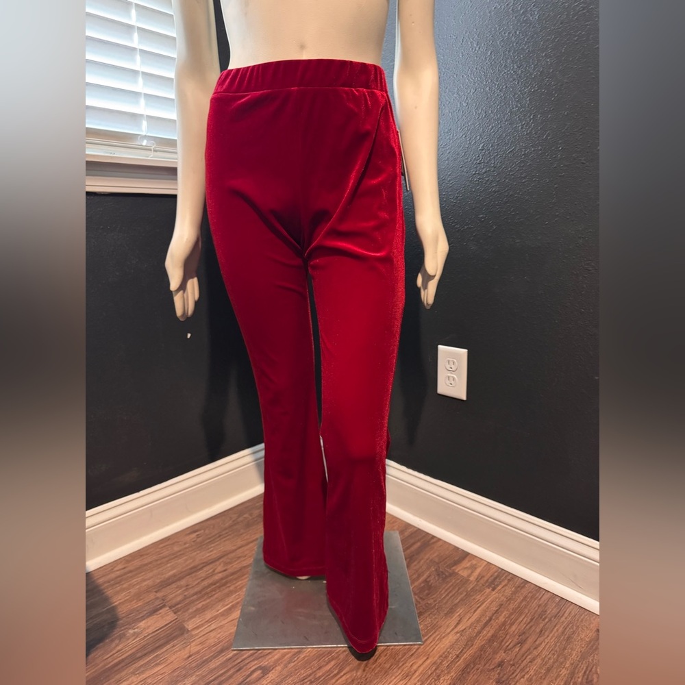 Evolutionary Red Velvet Elastic Waist Wide Leg High Rise Pull On Pants NWT Large